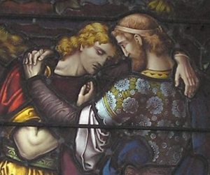 David and Jonathan window (detail) from St. Mark's Portobello, Edinburgh, Scotland, 1882